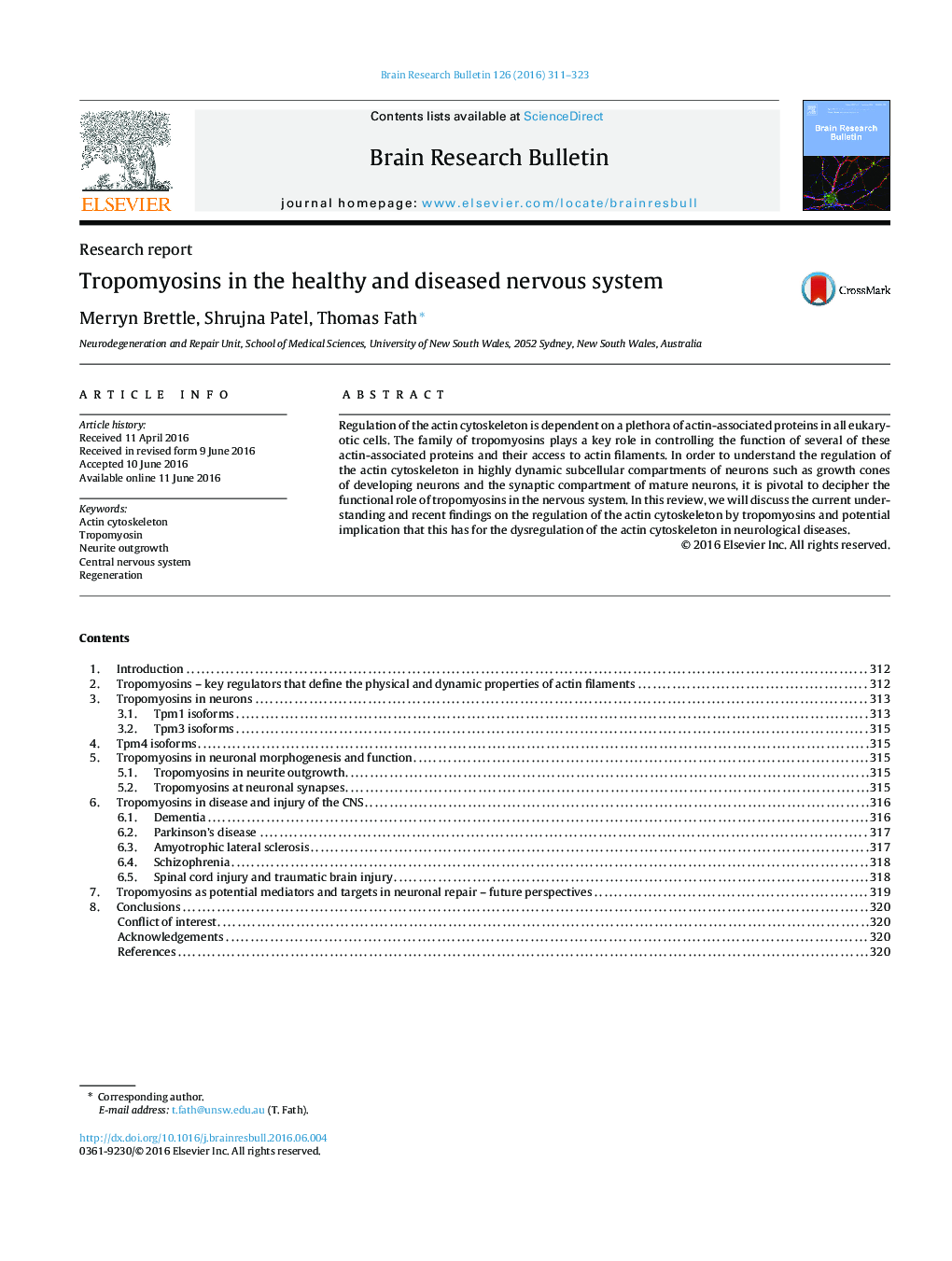 گزارش تحقیقاتی تروپومیوسین در سیستم عصبی سالم و بیمار 
