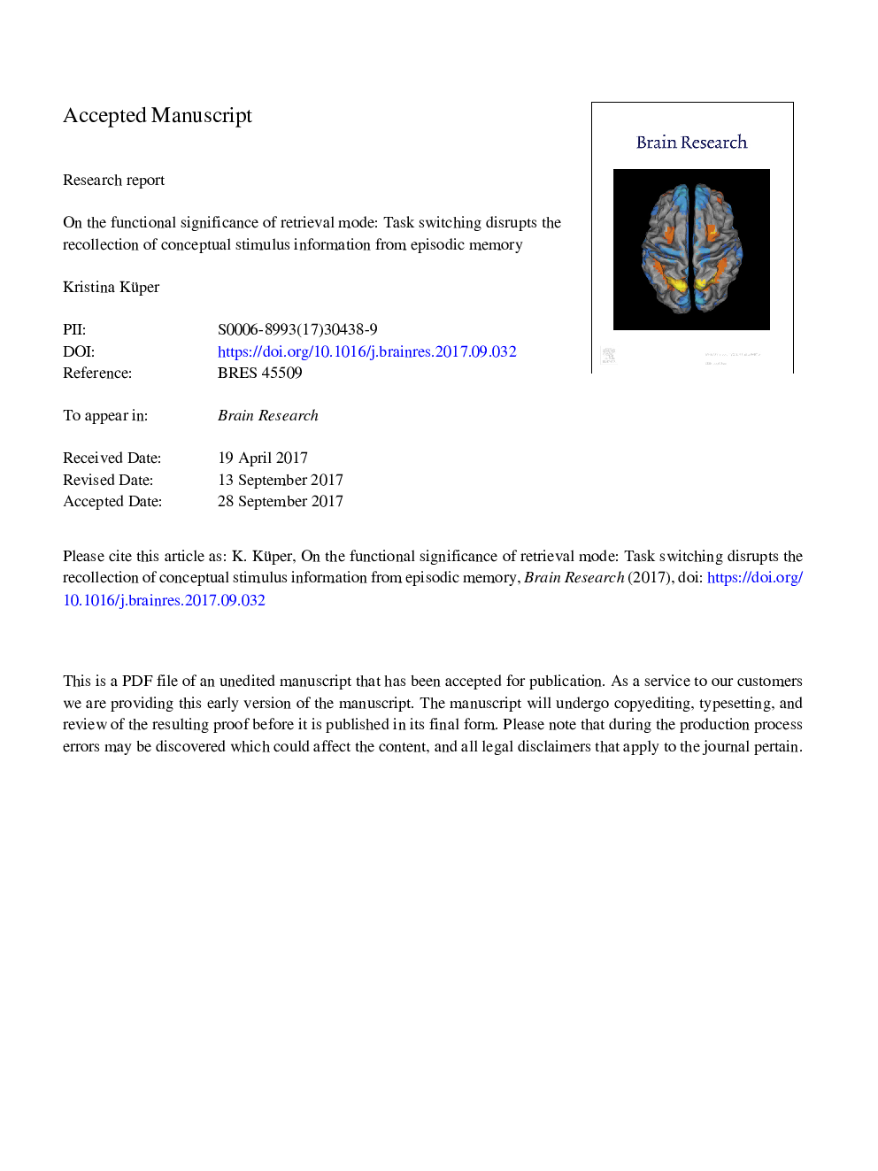 در اهمیت عملکردی حالت بازیابی: تعویض وظیفه یادآوری اطلاعات محرک مفهومی از حافظه اپیزودیک را مختل می کند