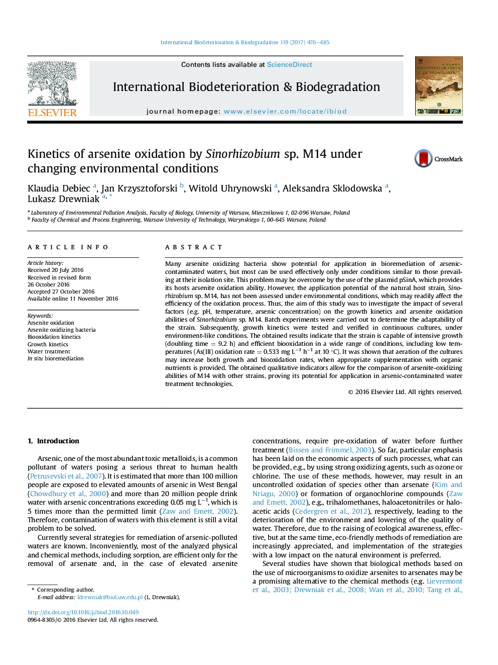 Kinetics of arsenite oxidation by Sinorhizobium sp. M14 under changing environmental conditions