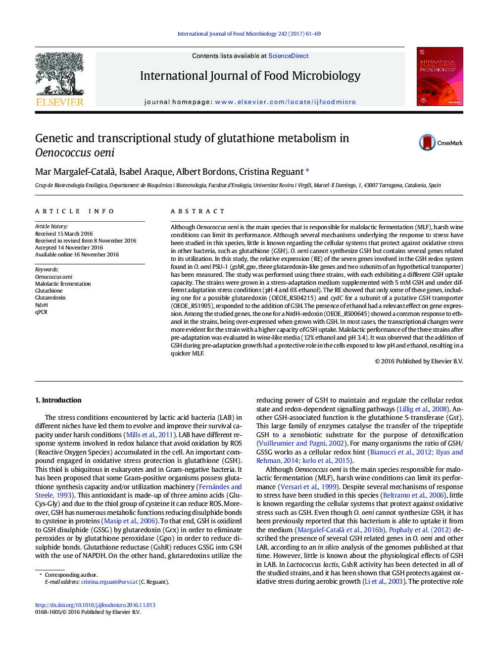 مطالعه ژنتیکی و رونویسی متابولیسم گلوتاتیون در آنوکوکوس اوین 