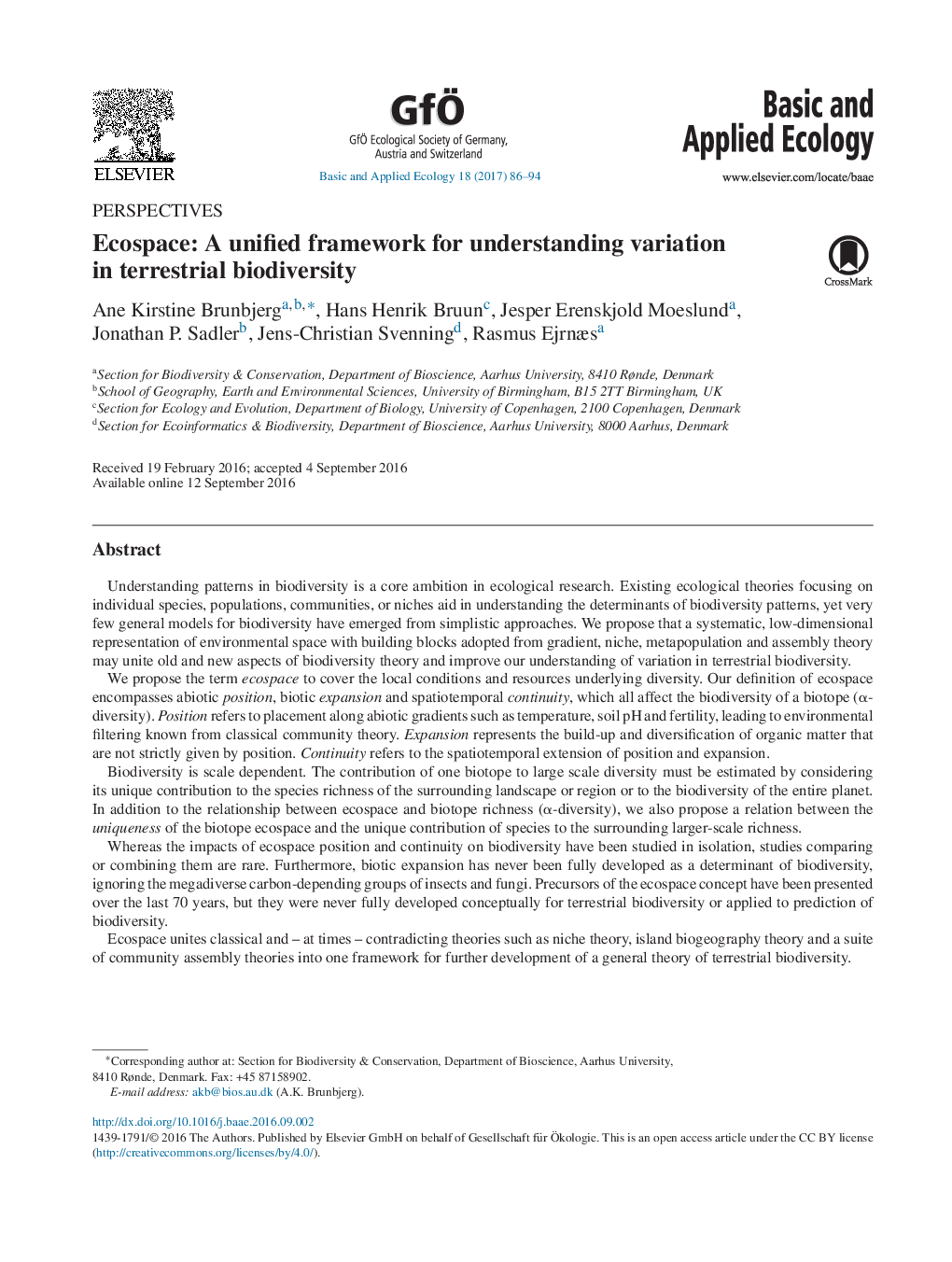 PerspectivesEcospace: A unified framework for understanding variation in terrestrial biodiversity