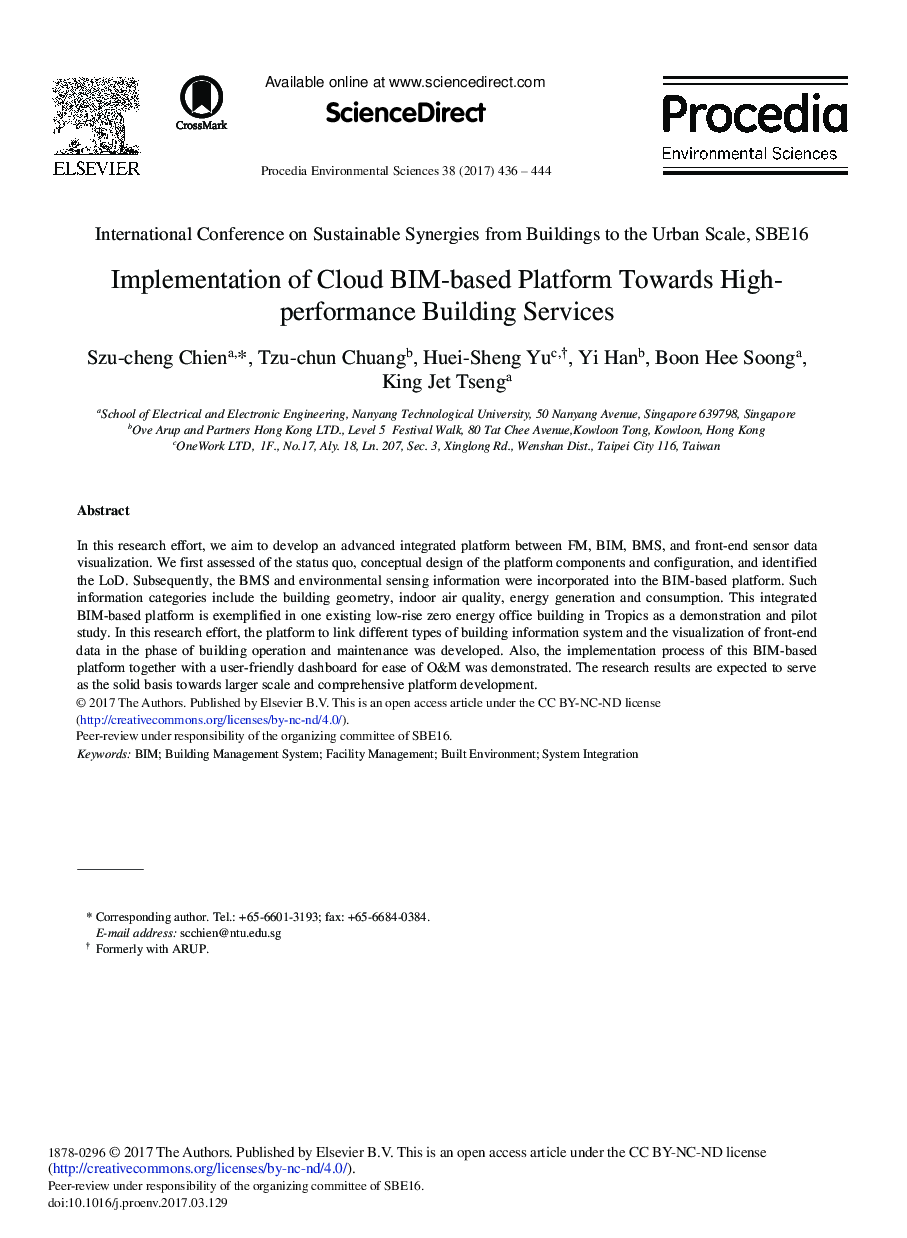 Implementation of Cloud BIM-based Platform Towards High-performance Building Services