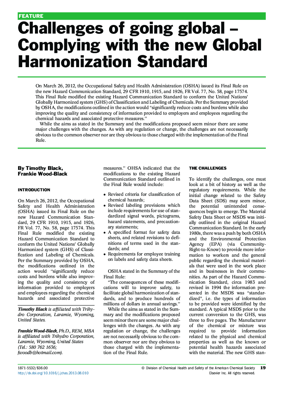 Challenges of going global – Complying with the new Global Harmonization Standard