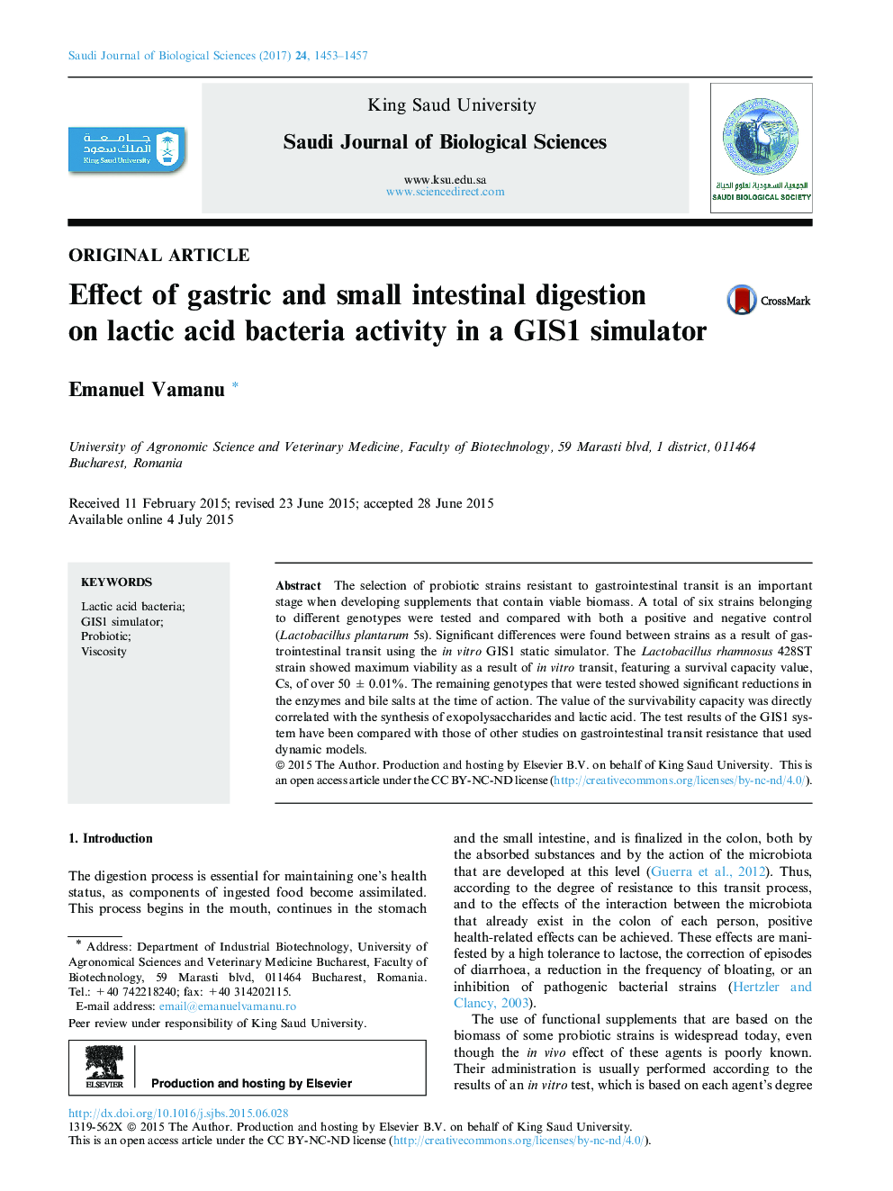 Original articleEffect of gastric and small intestinal digestion on lactic acid bacteria activity in a GIS1 simulator