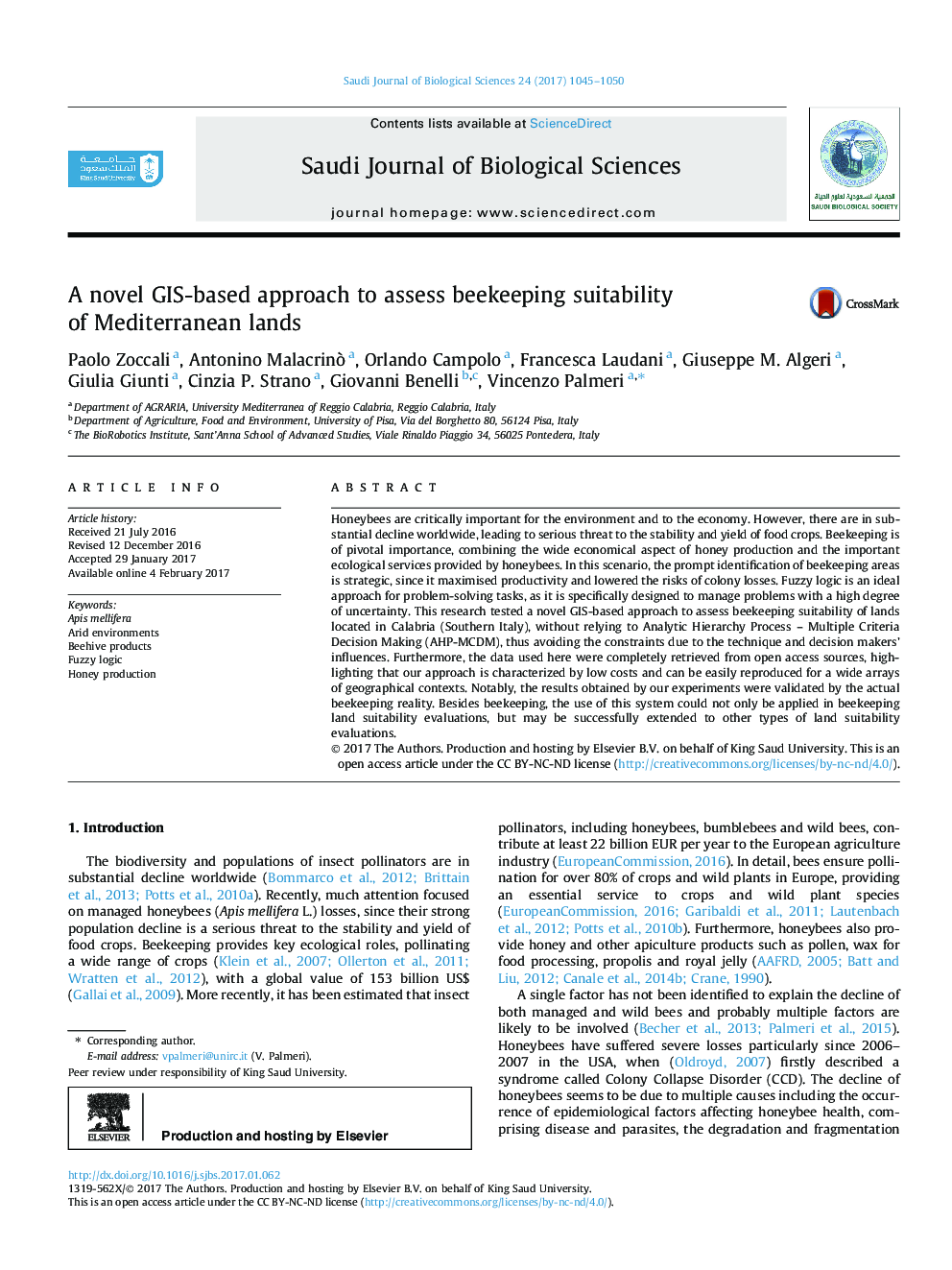A novel GIS-based approach to assess beekeeping suitability of Mediterranean lands