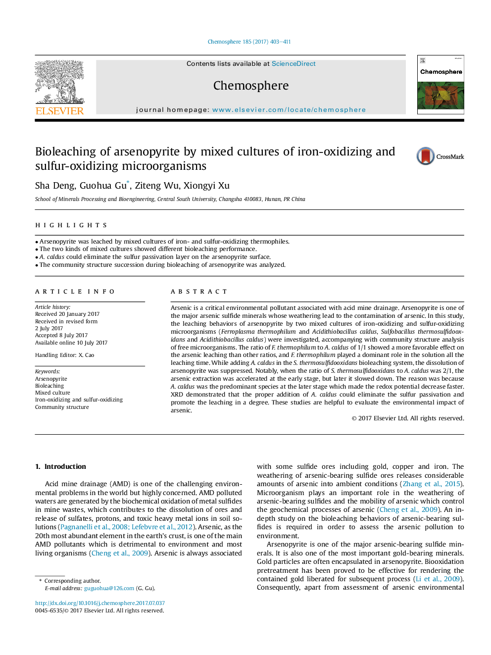 Bioleaching of arsenopyrite by mixed cultures of iron-oxidizing and sulfur-oxidizing microorganisms