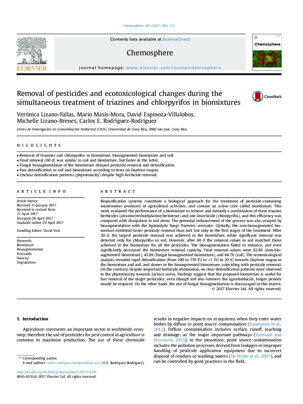 حذف سموم دفع آفات و تغییرات اکولوژیک در طول درمان همزمان تریازین و کلرپیریفوس در ترکیبات زیستی 