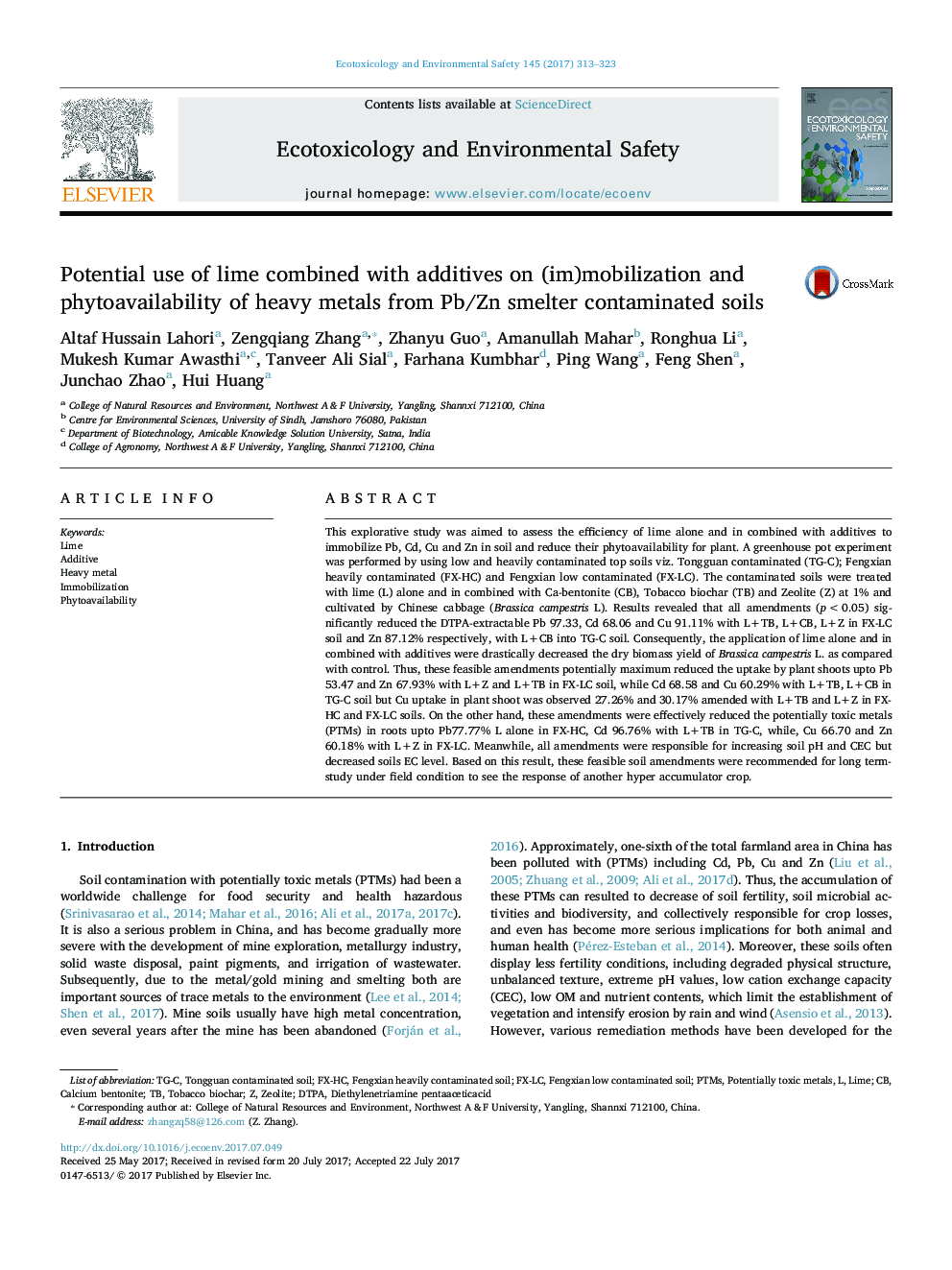 Potential use of lime combined with additives on (im)mobilization and phytoavailability of heavy metals from Pb/Zn smelter contaminated soils