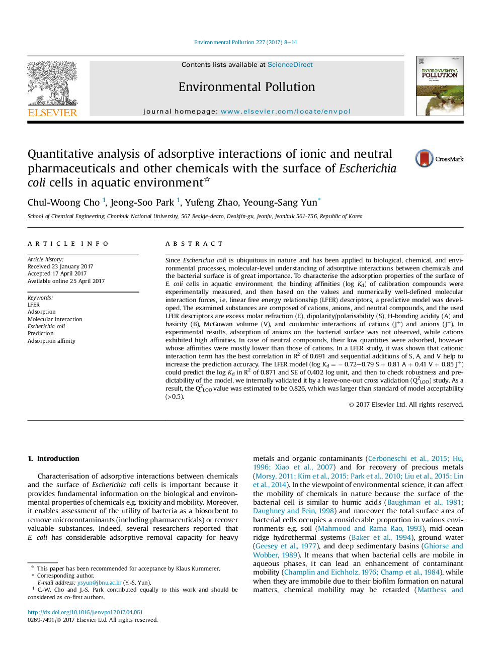 Quantitative analysis of adsorptive interactions of ionic and neutral pharmaceuticals and other chemicals with the surface of Escherichia coli cells in aquatic environment