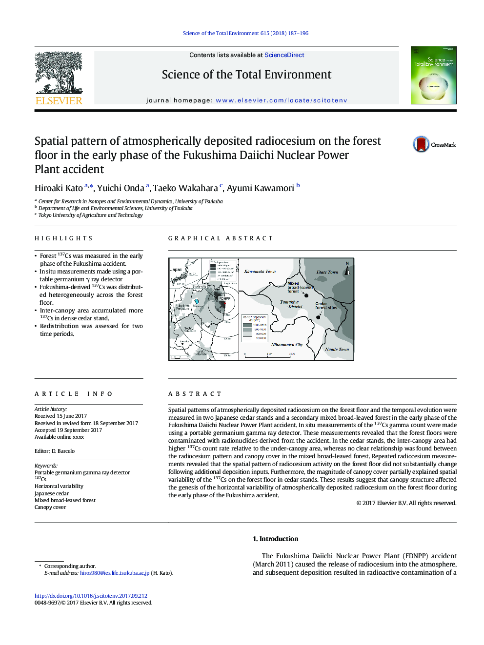 Spatial pattern of atmospherically deposited radiocesium on the forest floor in the early phase of the Fukushima Daiichi Nuclear Power Plant accident