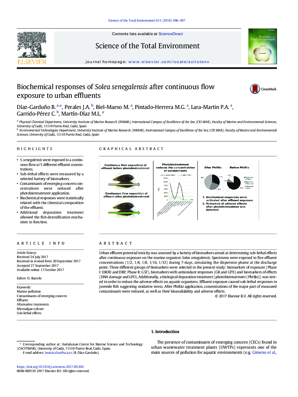 Biochemical responses of Solea senegalensis after continuous flow exposure to urban effluents