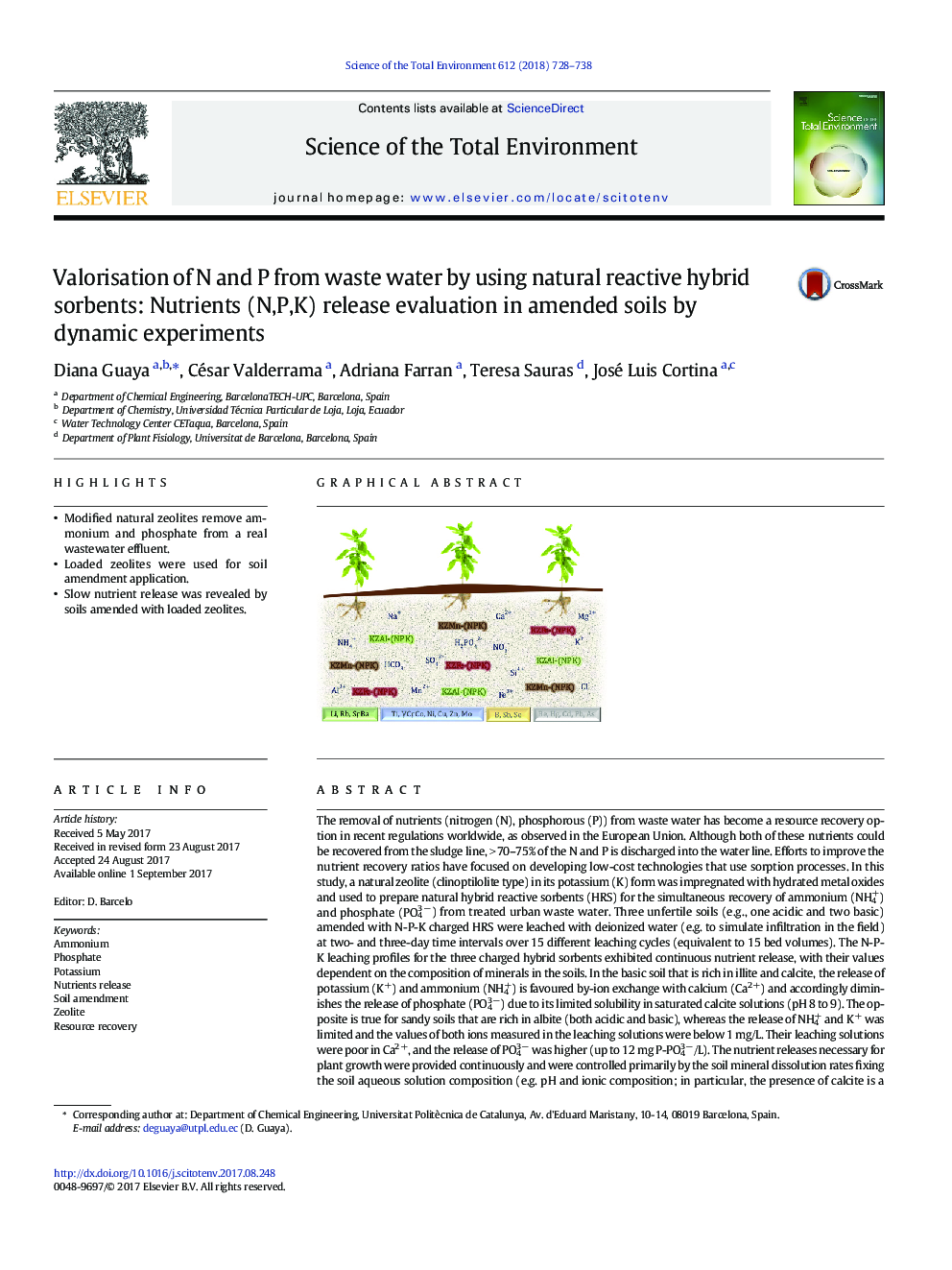 Valorisation of N and P from waste water by using natural reactive hybrid sorbents: Nutrients (N,P,K) release evaluation in amended soils by dynamic experiments
