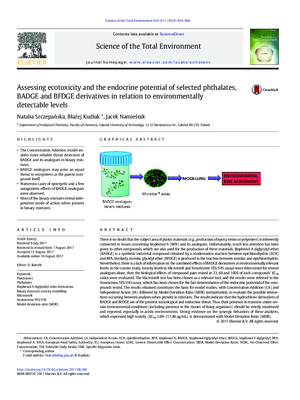 Assessing ecotoxicity and the endocrine potential of selected phthalates, BADGE and BFDGE derivatives in relation to environmentally detectable levels