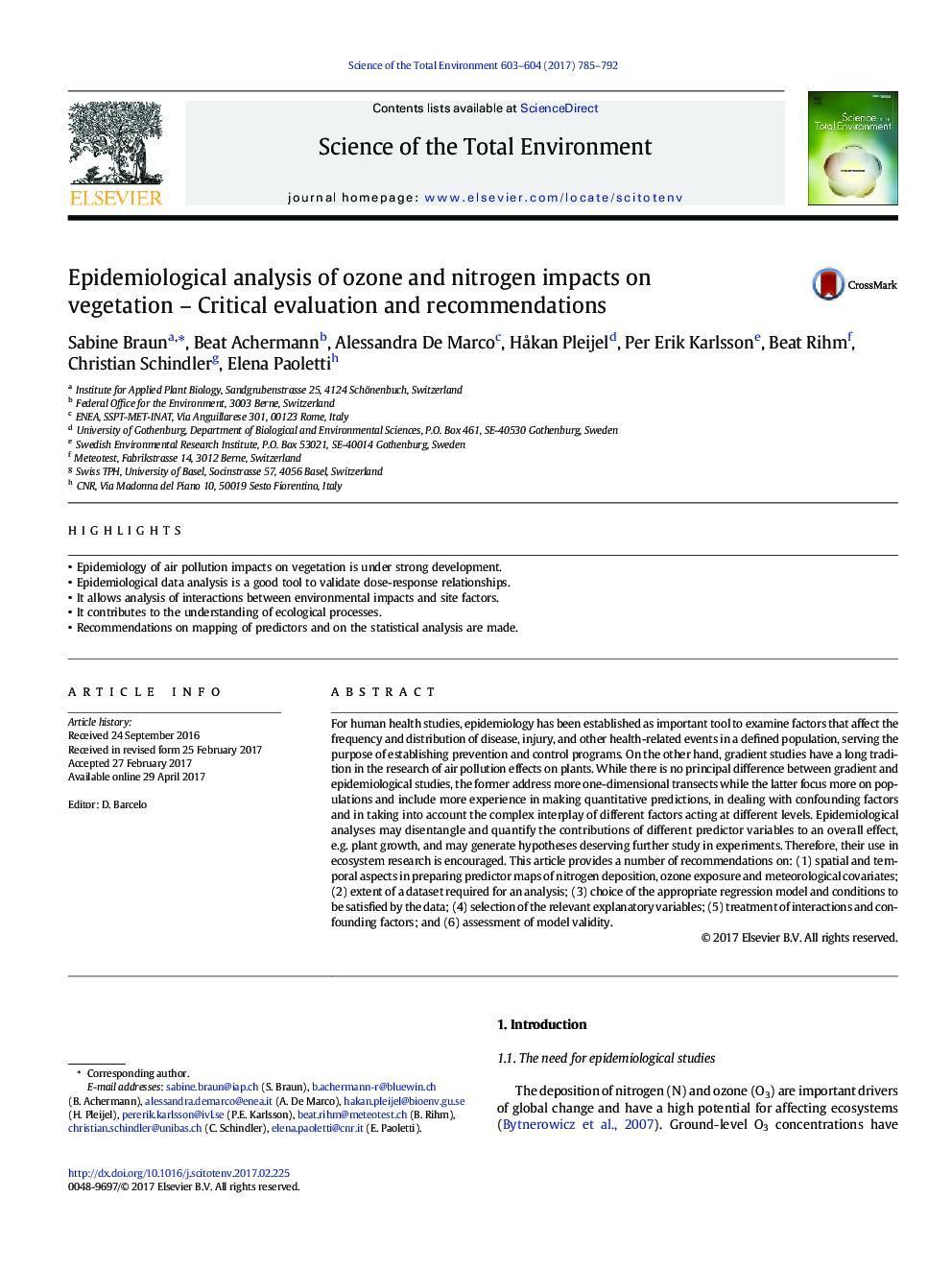 تجزیه و تحلیل اپیدمیولوژیک اثرات ازن و نیتروژن بر روی گیاهان - ارزیابی و توصیه های انتقادی 