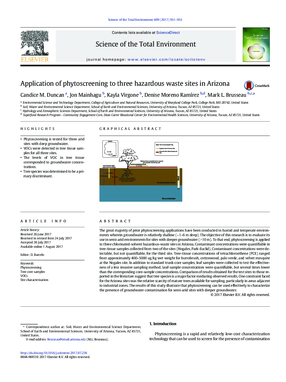 Application of phytoscreening to three hazardous waste sites in Arizona