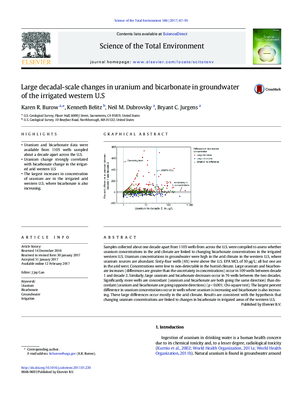 Large decadal-scale changes in uranium and bicarbonate in groundwater of the irrigated western U.S