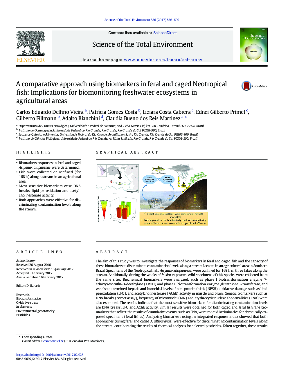 یک رویکرد مقایسه ای با استفاده از نشانگرهای بیولوژیک در ماهی های نئوتروپیک ناهمواری و غیره: اثرات بیومونیتی بر اکوسیستم های آب شیرین در مناطق کشاورزی 