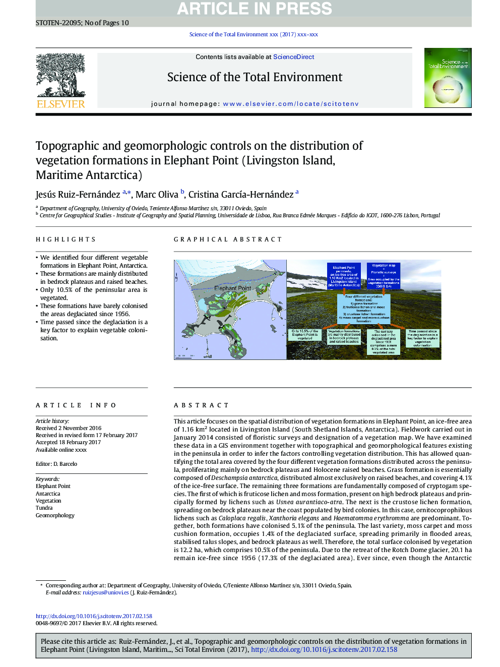 کنترل توپوگرافی و ژئومورفولوژیک در توزیع سازه های گیاهی در نقطه فیل (جزیره لیوینگستون، دریای قطب جنوب) 