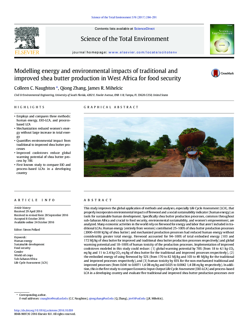 مدل سازی انرژی و اثرات زیست محیطی تولید سنتی و بهبود کره شیا در غرب آفریقا برای امنیت غذایی 