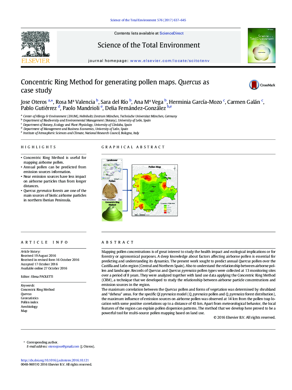 Concentric Ring Method for generating pollen maps. Quercus as case study