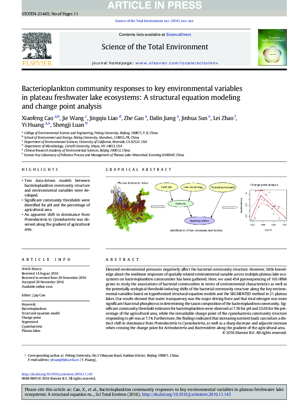 واکنش جامعه باکتریوپلانکتون به متغیرهای کلیدی محیطی در اکوسیستم های دریاچه رودخانه آبهای زیرزمینی: یک مدلسازی معادلات ساختاری و تحلیل نقطه تغییر 