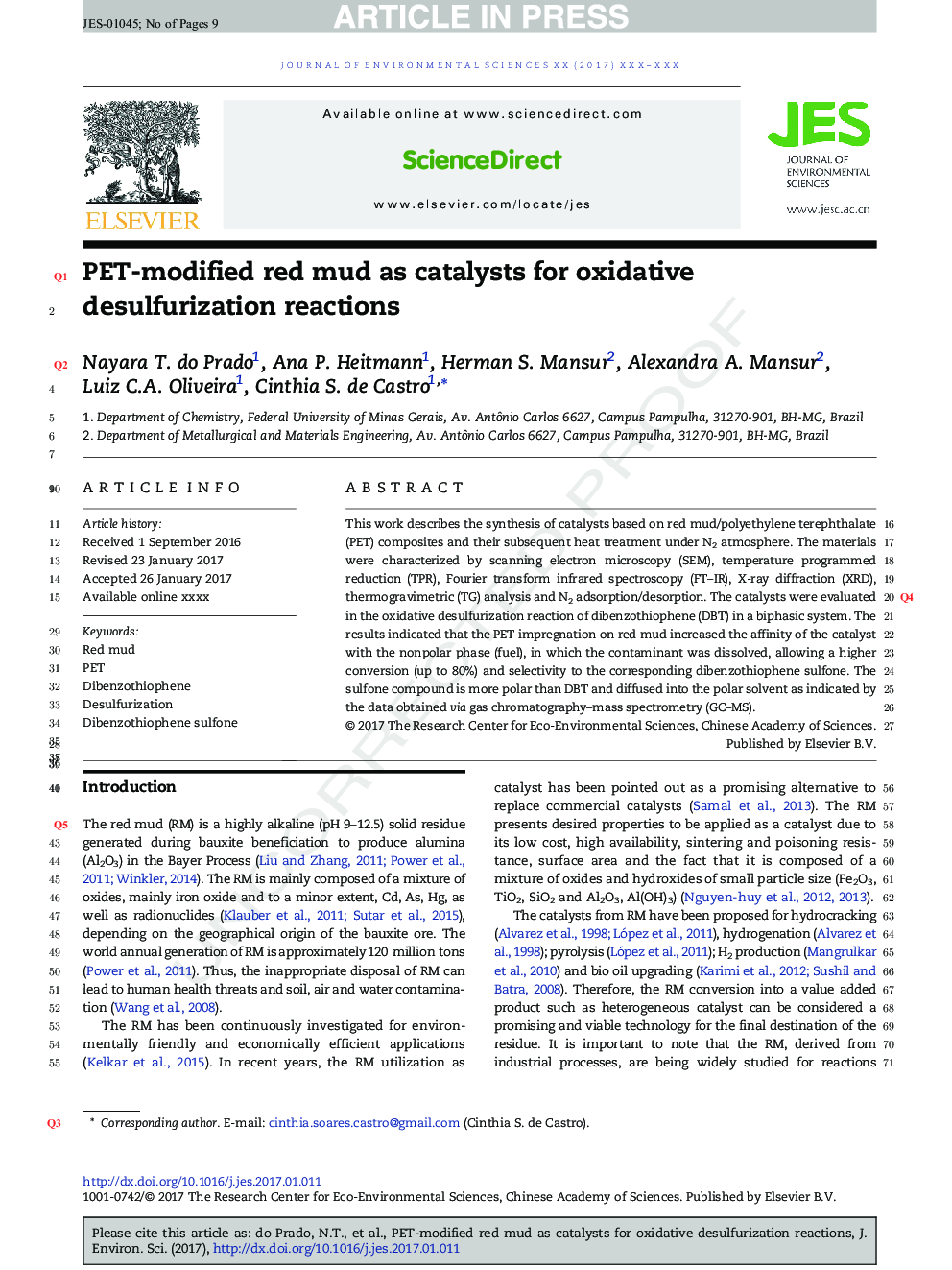 PET-modified red mud as catalysts for oxidative desulfurization reactions