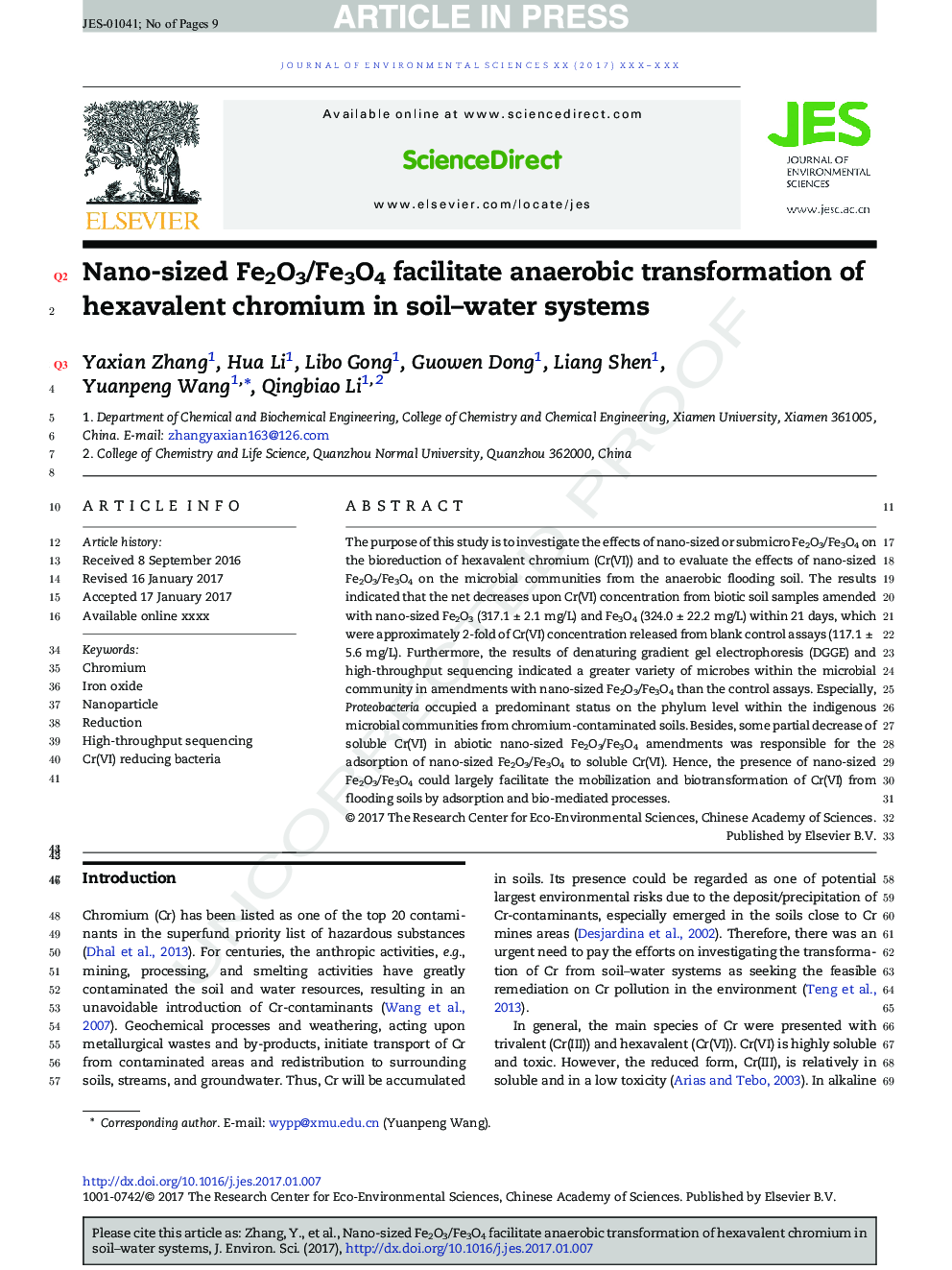 Nano-sized Fe2O3/Fe3O4 facilitate anaerobic transformation of hexavalent chromium in soil-water systems