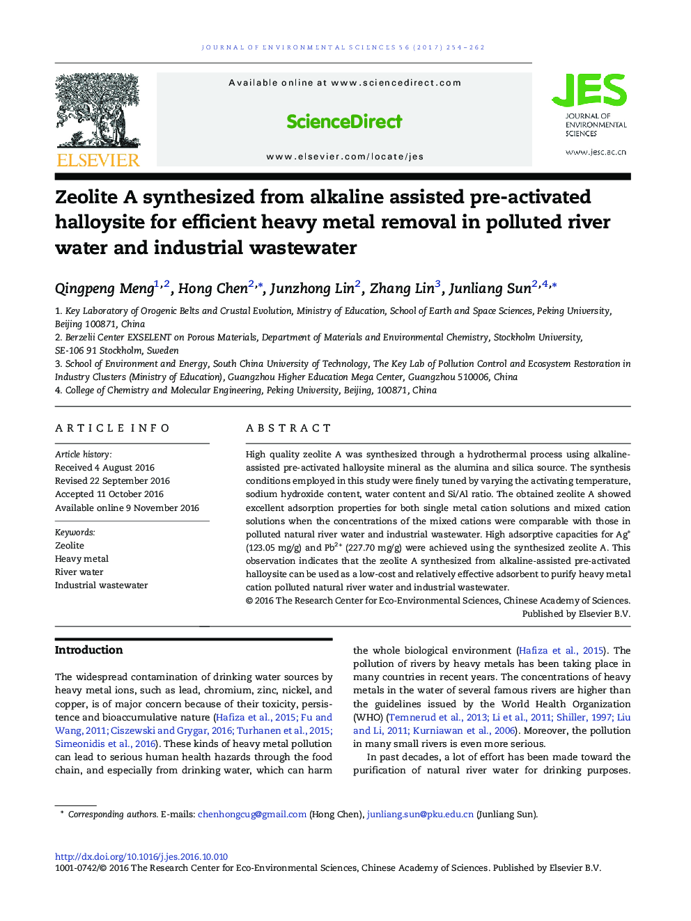 Zeolite A synthesized from alkaline assisted pre-activated halloysite for efficient heavy metal removal in polluted river water and industrial wastewater