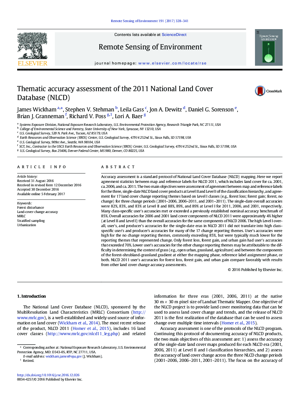 Thematic accuracy assessment of the 2011 National Land Cover Database (NLCD)
