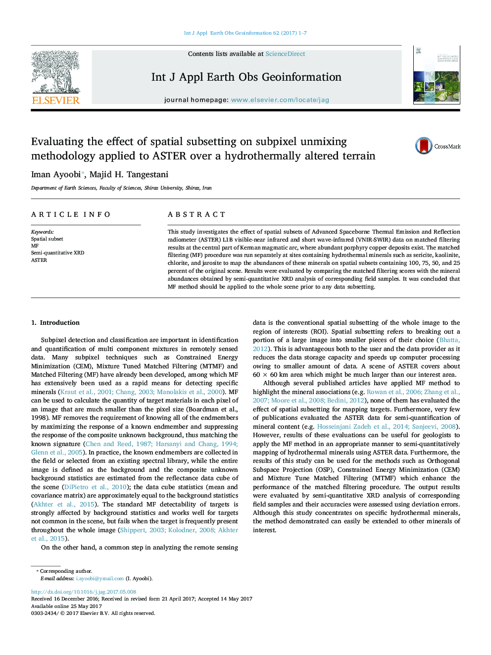 Evaluating the effect of spatial subsetting on subpixel unmixing methodology applied to ASTER over a hydrothermally altered terrain