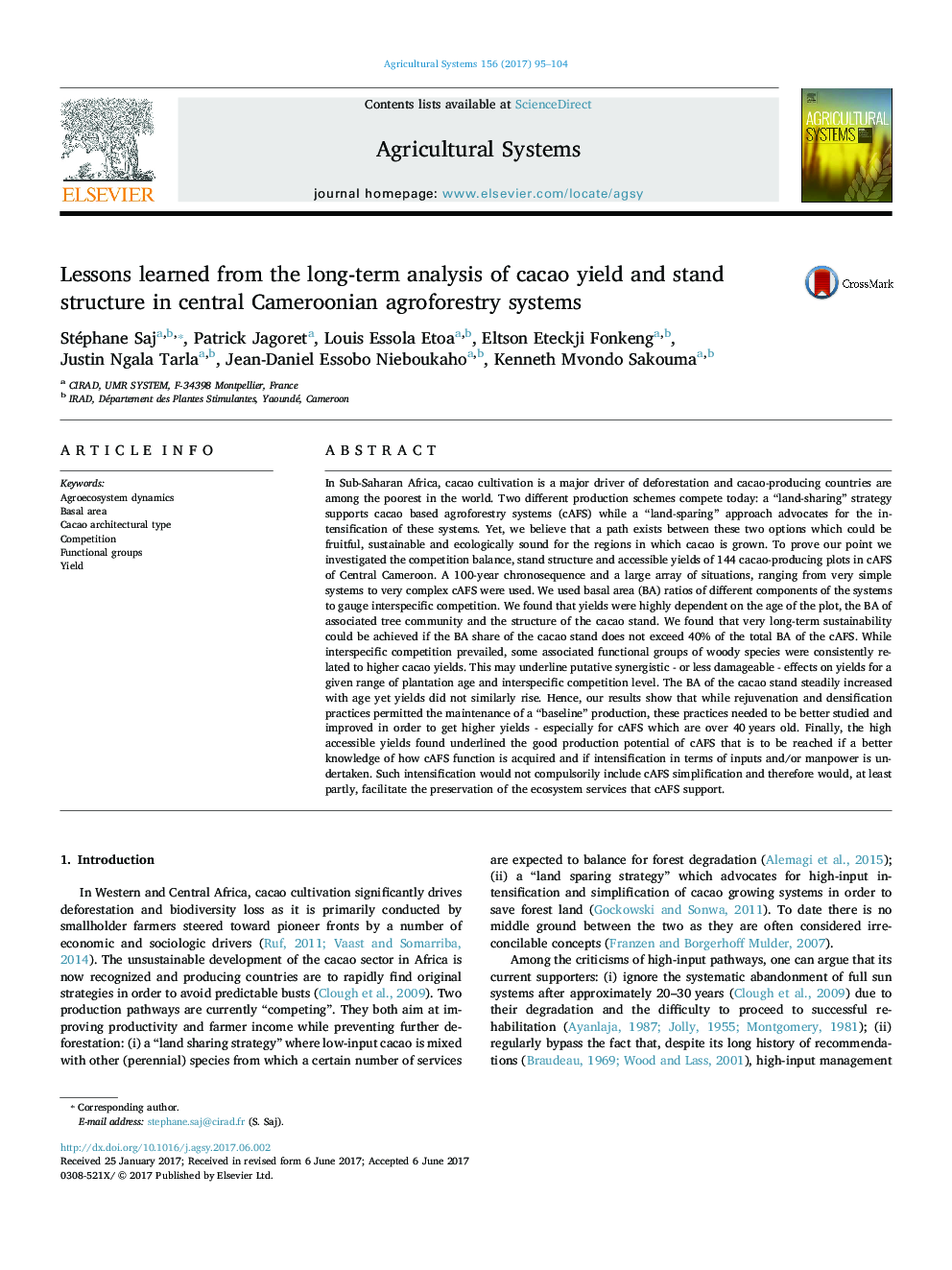 درسهای آموخته شده در تجزیه و تحلیل طولانی مدت عملکرد کاکتوس و ساختار پایه در سیستم های جنگلداری مرکزی کامرون 