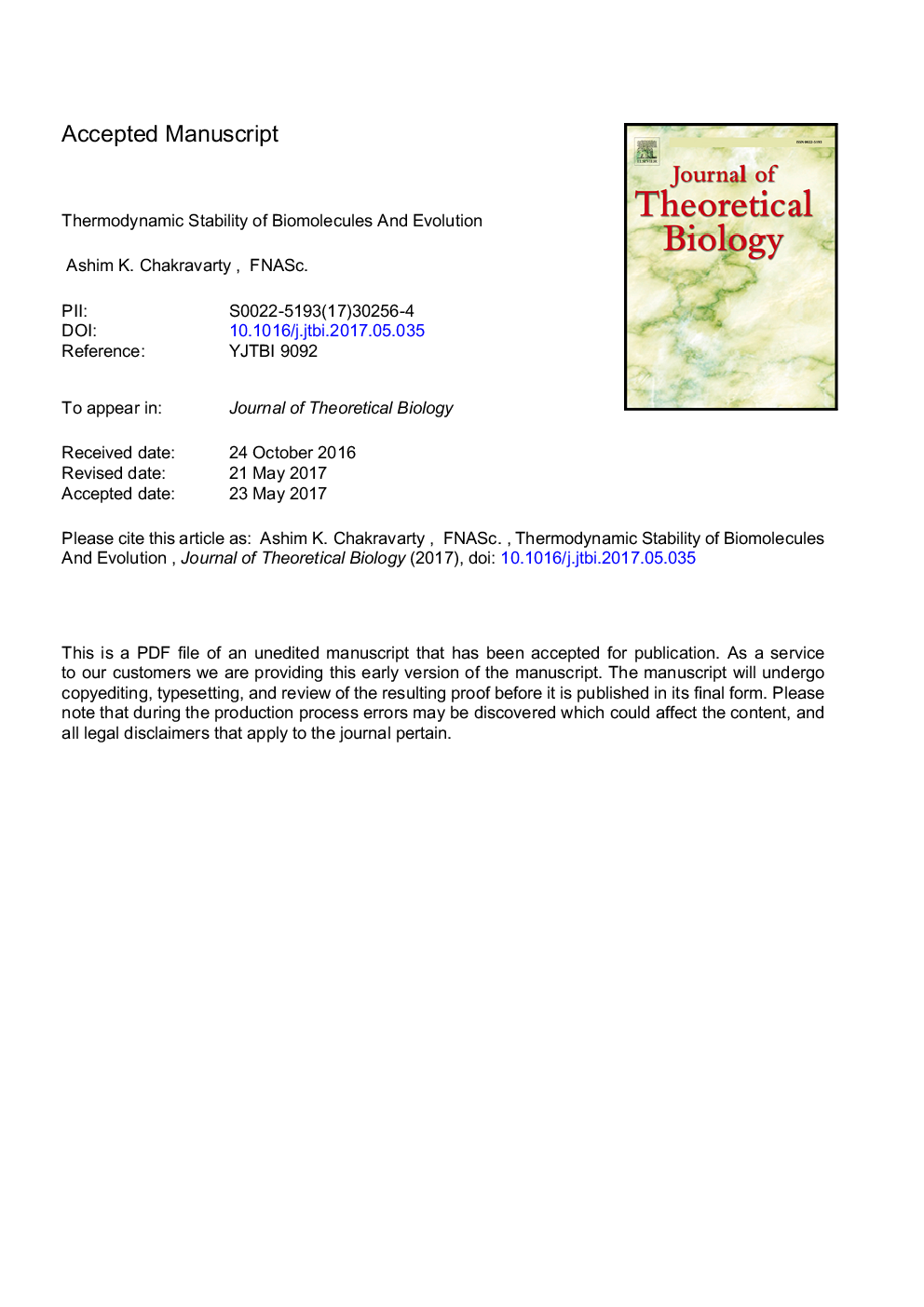 پایداری ترمودینامیکی مولکول های بیومولکول و تکامل 