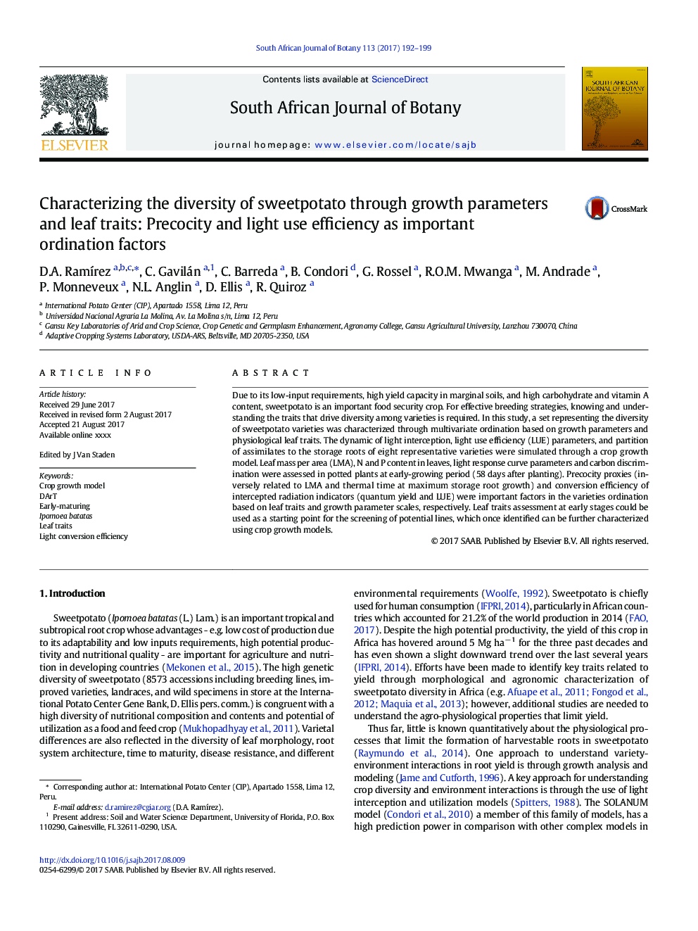 شناسایی تنوع گونه های شیرین با استفاده از پارامترهای رشد و صفات برگ: کارایی کمبود و استفاده از نور به عنوان عوامل موثر در هماهنگی 