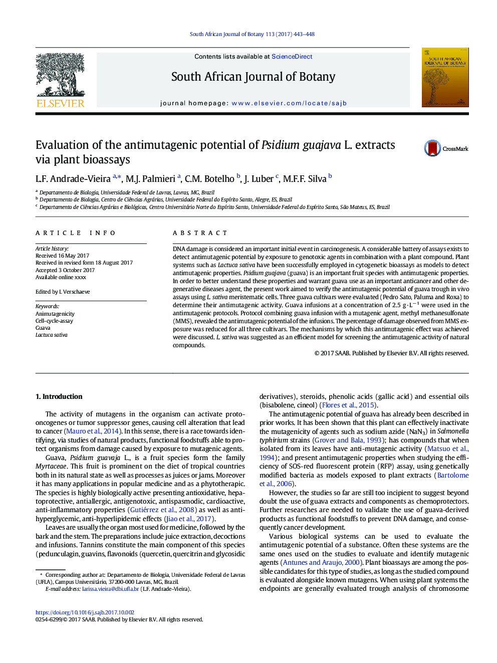 Evaluation of the antimutagenic potential of Psidium guajava L. extracts via plant bioassays
