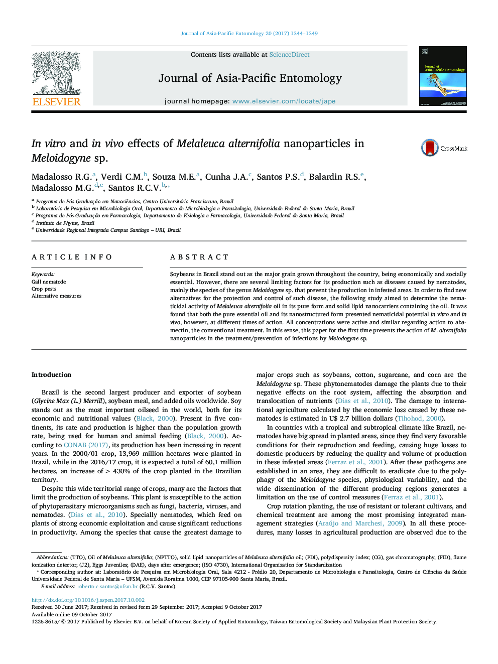 In vitro and in vivo effects of Melaleuca alternifolia nanoparticles in Meloidogyne sp.