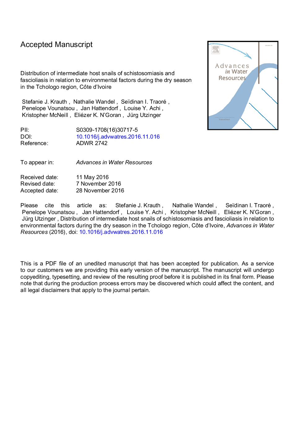 Distribution of intermediate host snails of schistosomiasis and fascioliasis in relation to environmental factors during the dry season in the Tchologo region, CÃ´te d'Ivoire