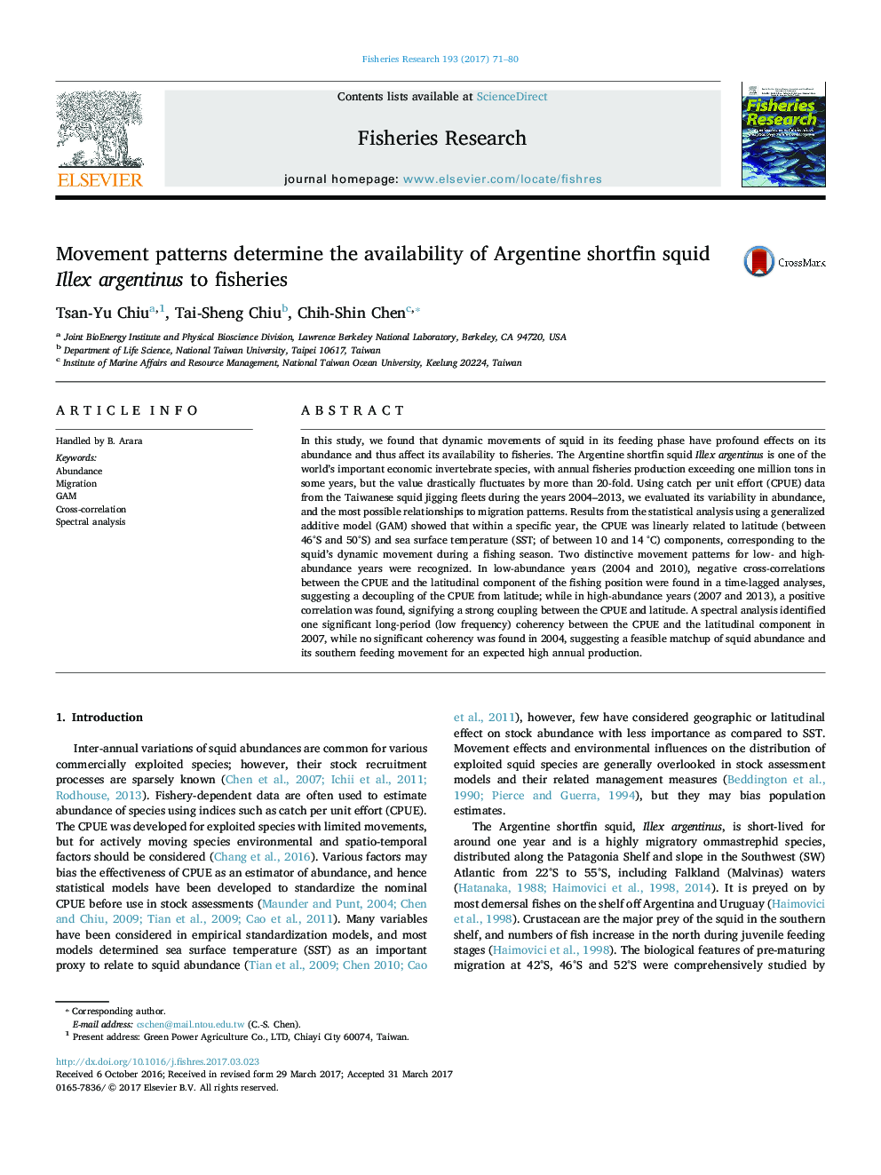 Movement patterns determine the availability of Argentine shortfin squid Illex argentinus to fisheries