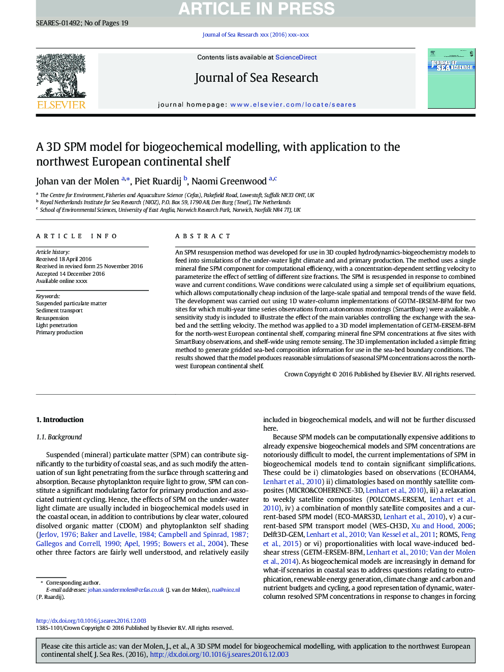 A 3D SPM model for biogeochemical modelling, with application to the northwest European continental shelf