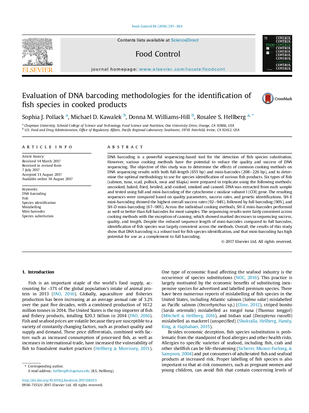 Evaluation of DNA barcoding methodologies for the identification of fish species in cooked products