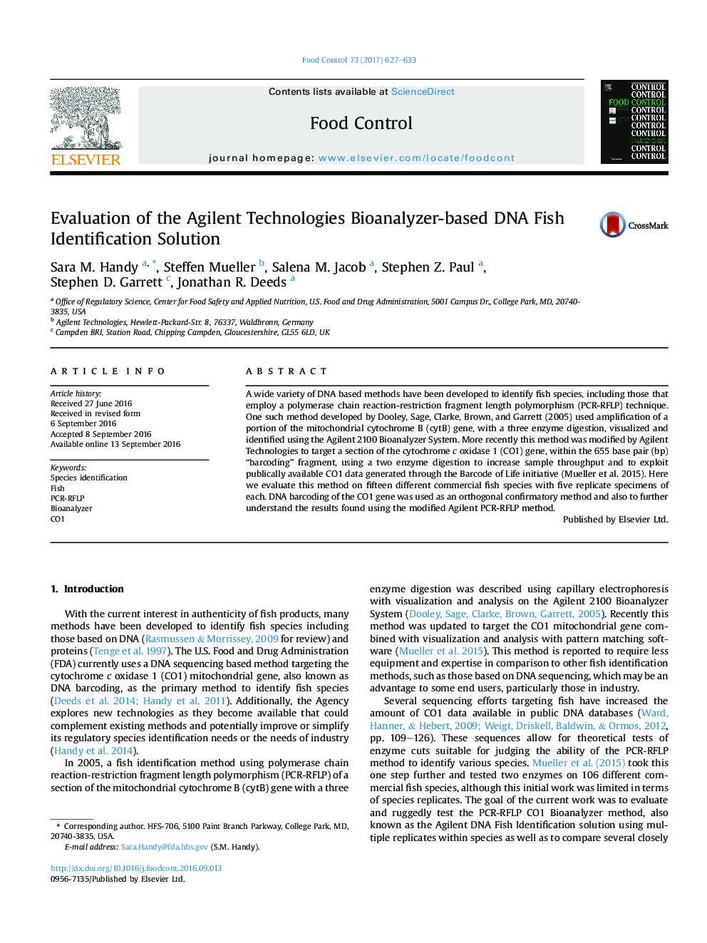 Evaluation of the Agilent Technologies Bioanalyzer-based DNA Fish Identification Solution