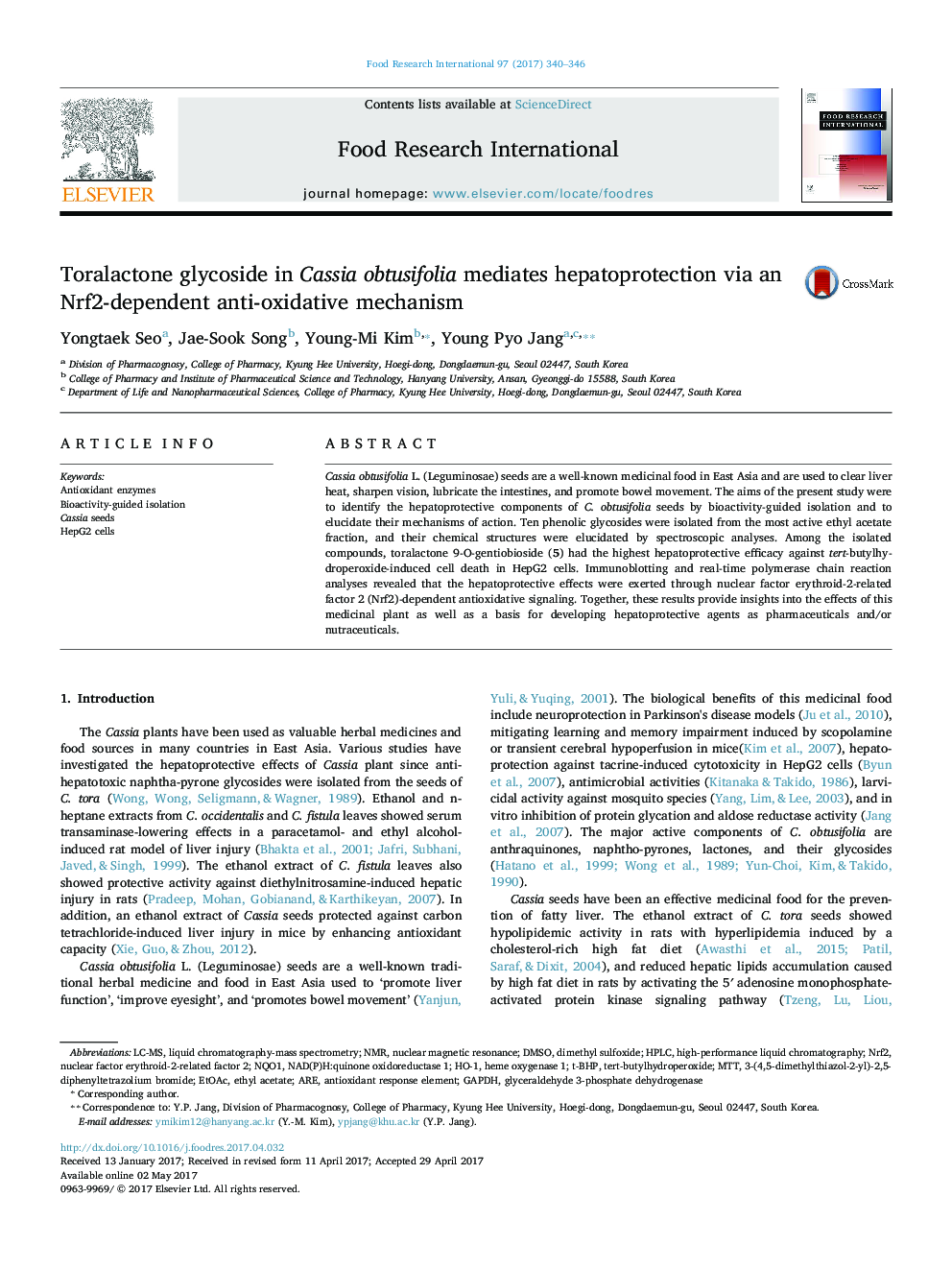 Toralactone glycoside in Cassia obtusifolia mediates hepatoprotection via an Nrf2-dependent anti-oxidative mechanism