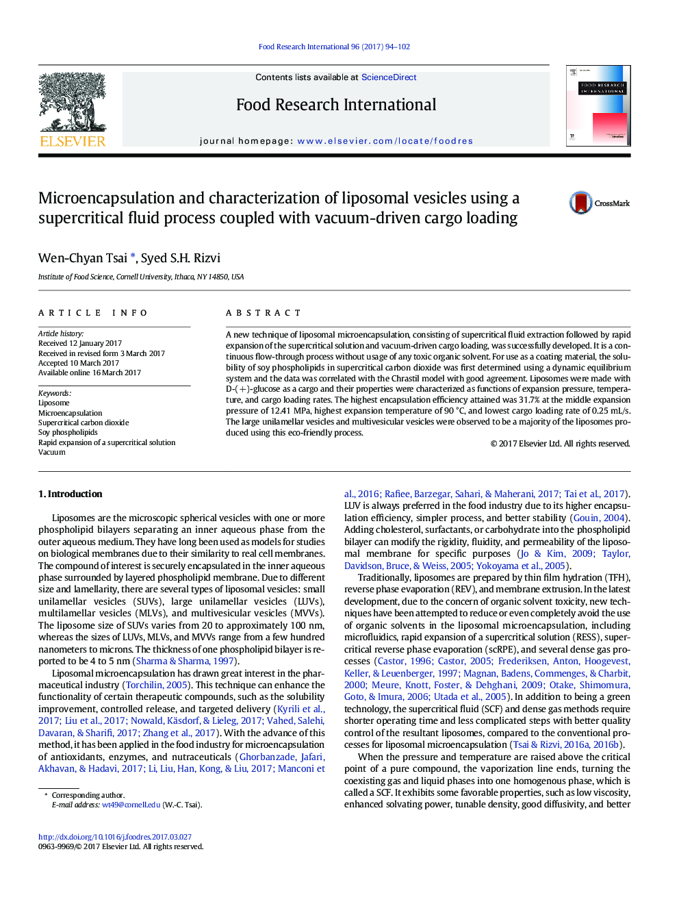 Microencapsulation and characterization of liposomal vesicles using a supercritical fluid process coupled with vacuum-driven cargo loading