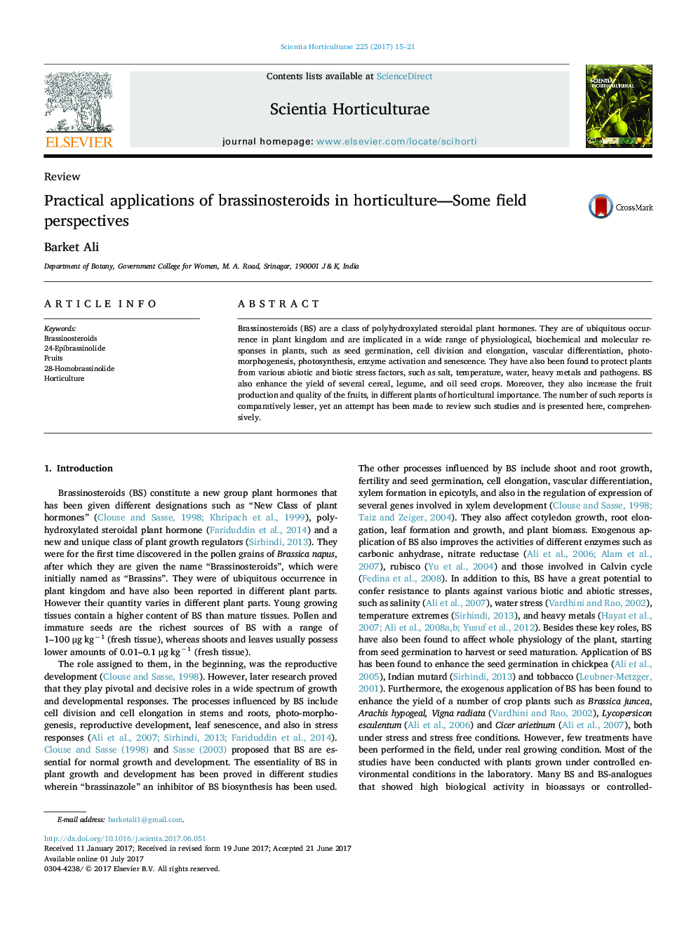 ReviewPractical applications of brassinosteroids in horticulture-Some field perspectives