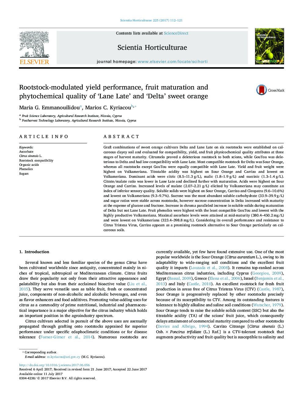Rootstock-modulated yield performance, fruit maturation and phytochemical quality of 'Lane Late' and 'Delta' sweet orange
