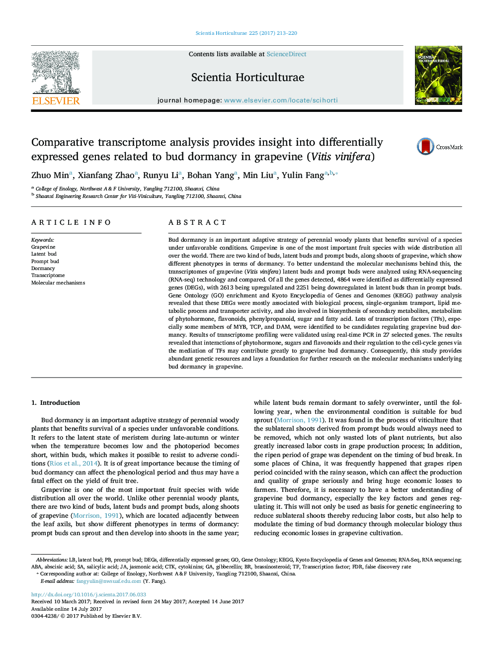 Comparative transcriptome analysis provides insight into differentially expressed genes related to bud dormancy in grapevine (Vitis vinifera)