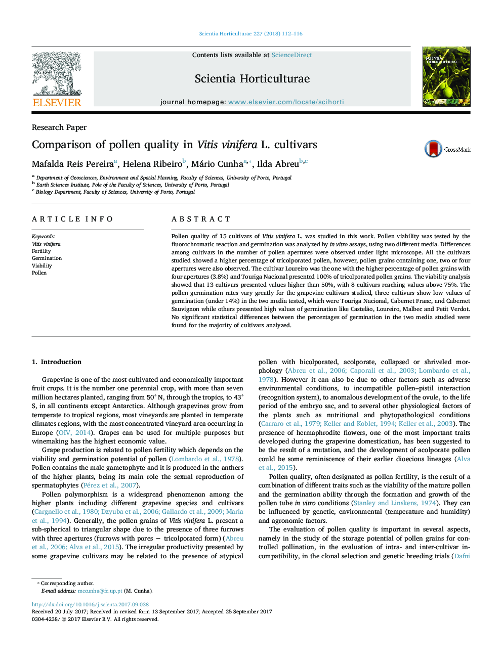 Research PaperComparison of pollen quality in Vitis vinifera L. cultivars