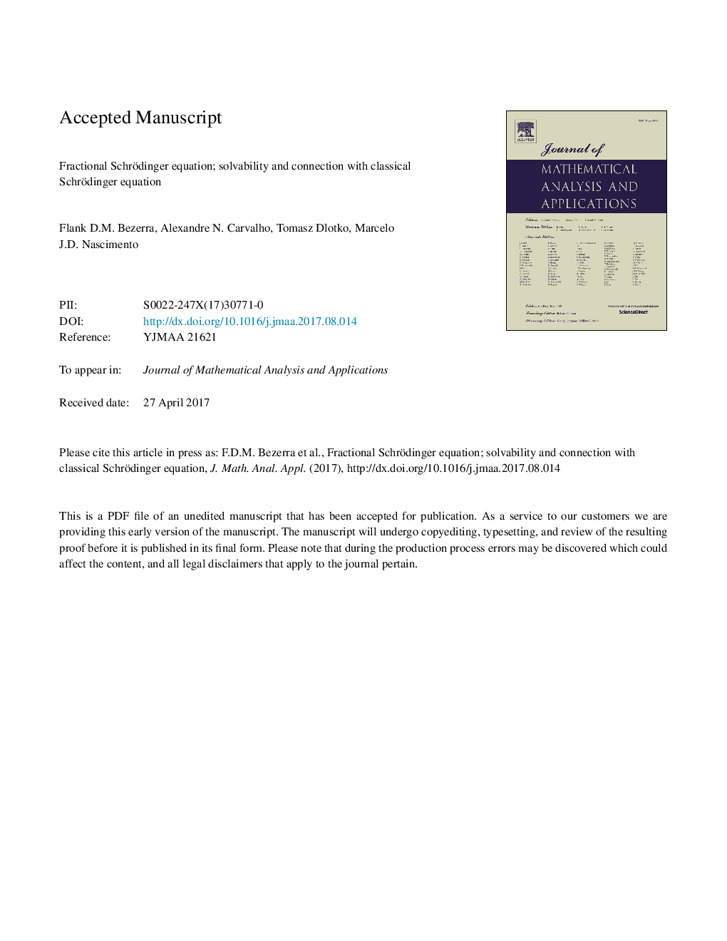 Fractional Schrödinger equation; solvability and connection with classical Schrödinger equation