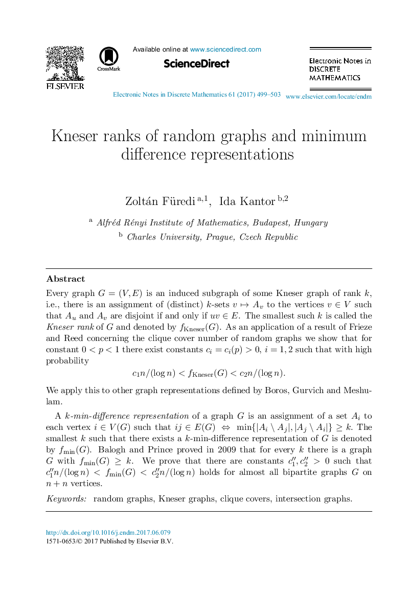 Kneser ranks of random graphs and minimum difference representations