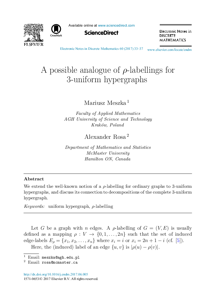 A possible analogue of Ï-labellings for 3-uniform hypergraphs