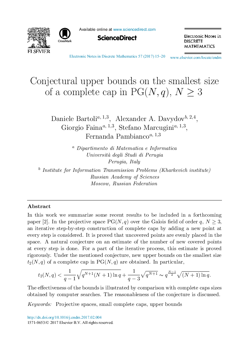 Conjectural upper bounds on the smallest size of a complete cap in PG(N,q), NÂ â¥Â 3